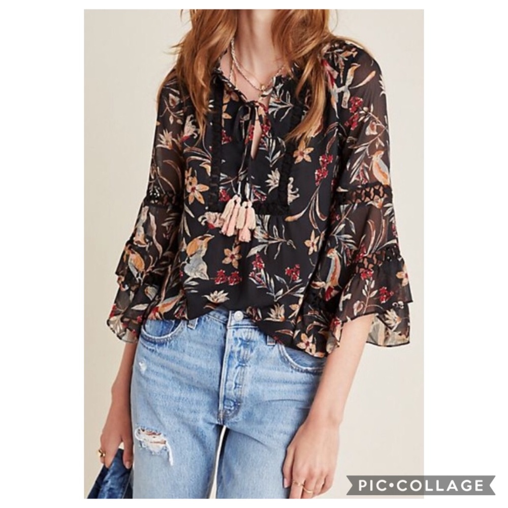 Anthropologie Maeve Odette Floral Peasant Blouse